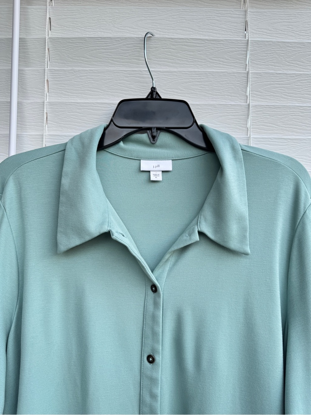 J.Jill Mint Green Knit Button Front Collared Blouse XL Soft Stretch Top - Picture 5 of 10